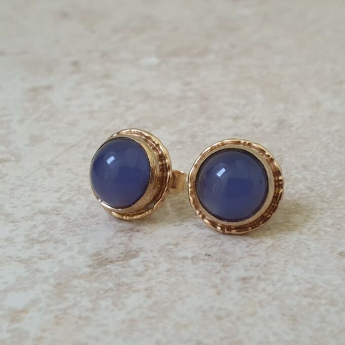 Reserved – Blue Chalcedony Stud Earrings in 9ct Gold