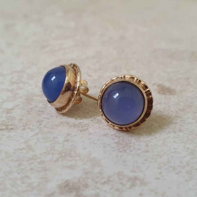 Reserved – Blue Chalcedony Stud Earrings in 9ct Gold