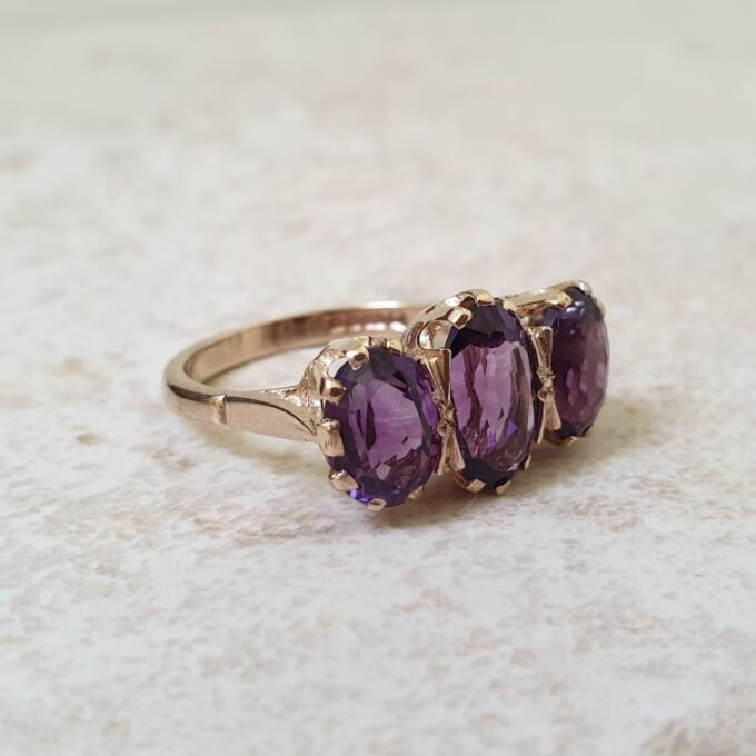 Three Stone Amethyst Ring in 9ct Gold