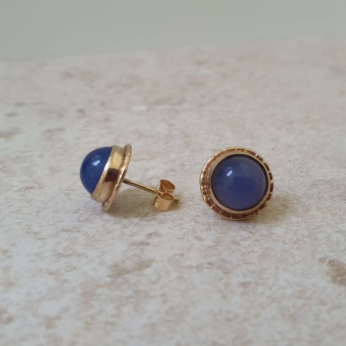 Reserved – Blue Chalcedony Stud Earrings in 9ct Gold