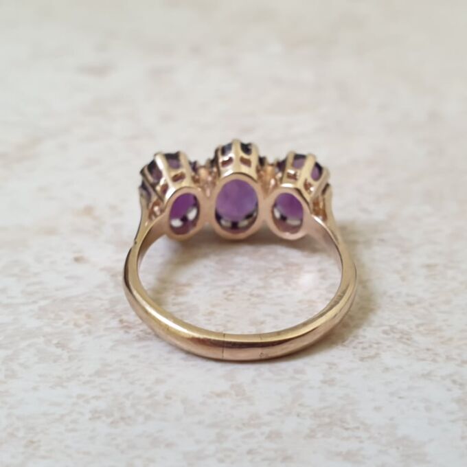 Three Stone Amethyst Ring in 9ct Gold