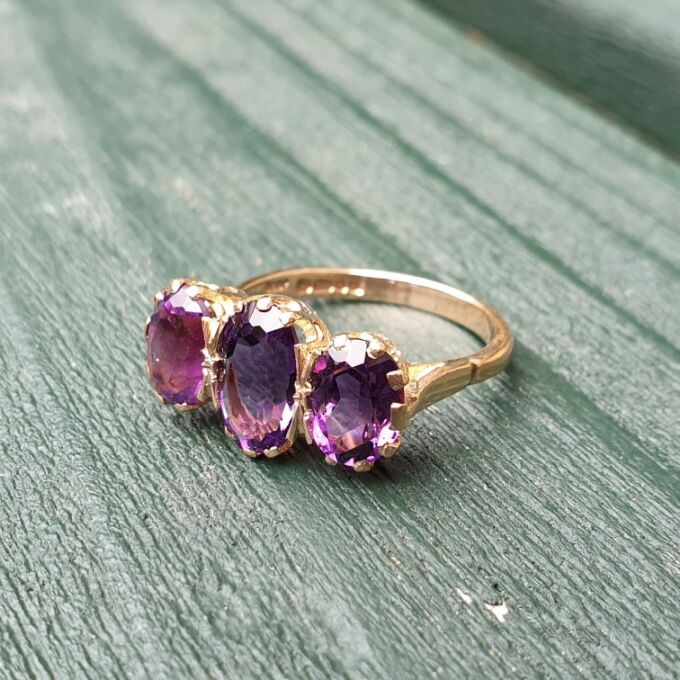 Three Stone Amethyst Ring in 9ct Gold