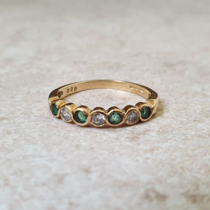 Emerald and Diamond Stacking Band in 18ct Gold