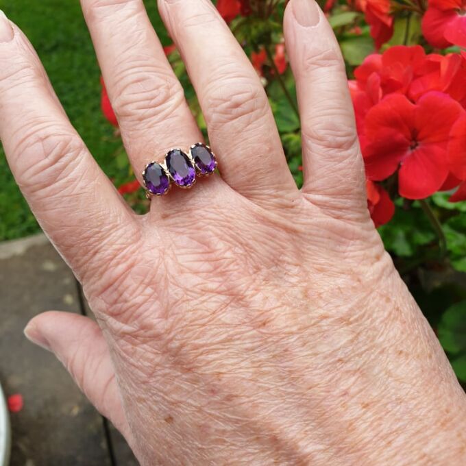 Three Stone Amethyst Ring in 9ct Gold