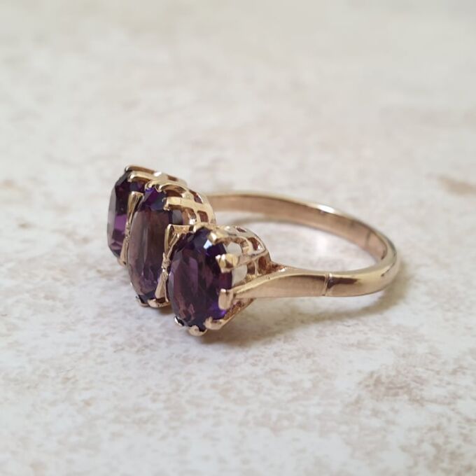 Three Stone Amethyst Ring in 9ct Gold