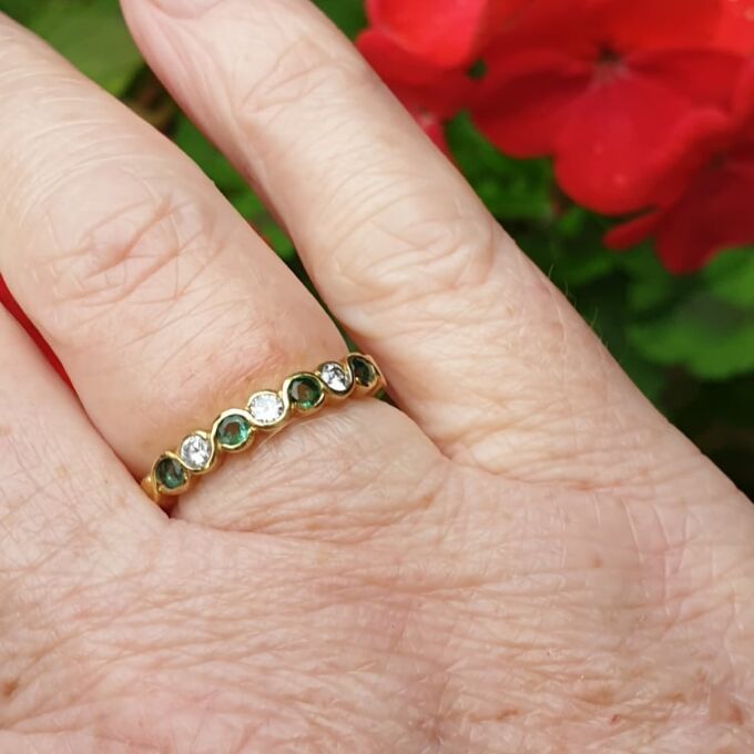 Emerald and Diamond Stacking Band in 18ct Gold