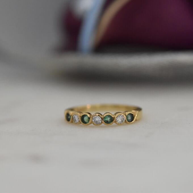 Emerald and Diamond Stacking Band in 18ct Gold