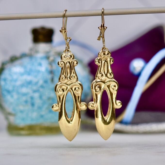 Embossed Long Drop Earrings in 9ct Gold