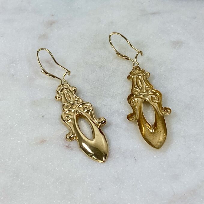Embossed Long Drop Earrings in 9ct Gold