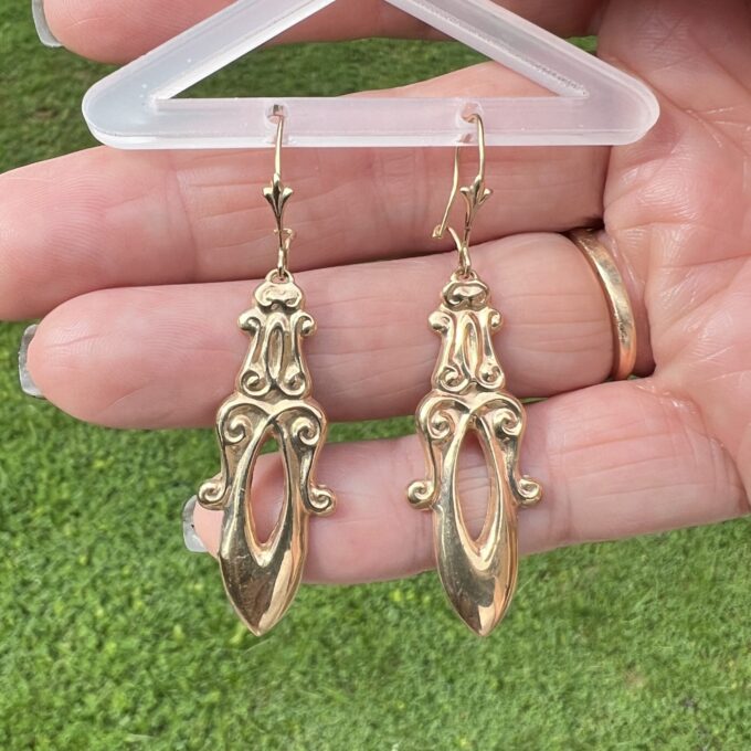 Embossed Long Drop Earrings in 9ct Gold
