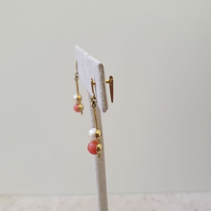 Pearl and Coral Drop Earrings in 9ct Gold
