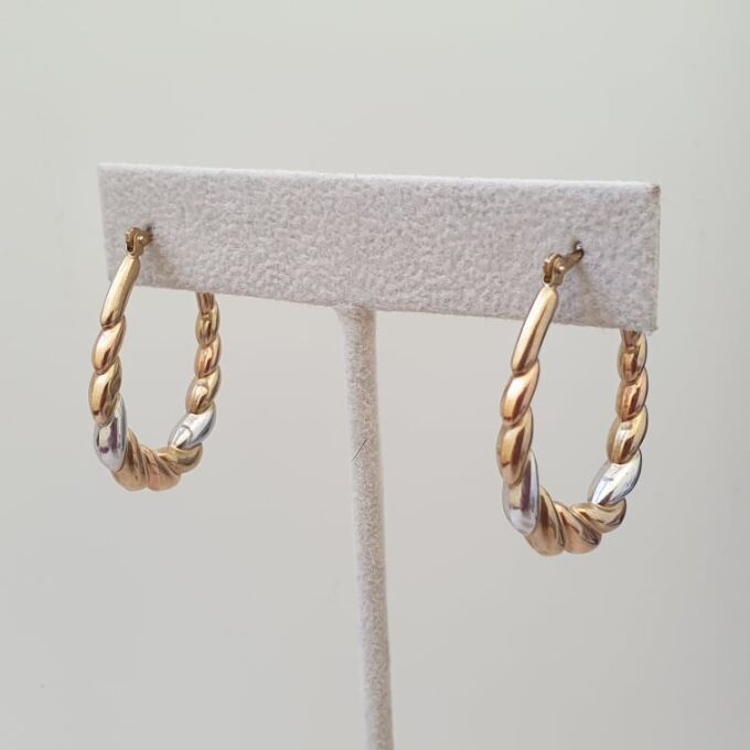 Two Colour Twisted Hoop Earrings in 9ct Gold