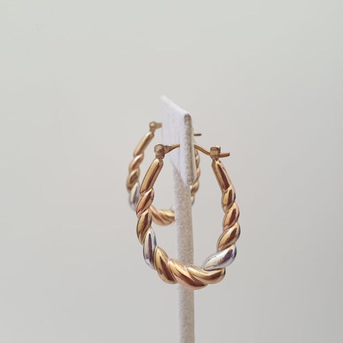Two Colour Twisted Hoop Earrings in 9ct Gold