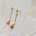 Pearl and Coral Drop Earrings in 9ct Gold