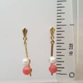 Pearl and Coral Drop Earrings in 9ct Gold
