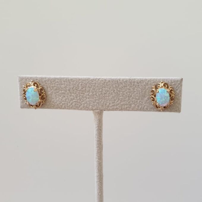 Ornate Opal Stud Earrings in 9ct Gold