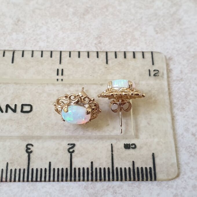 Ornate Opal Stud Earrings in 9ct Gold