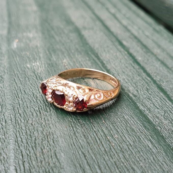 Three Stone Garnet Ring in 9ct Gold