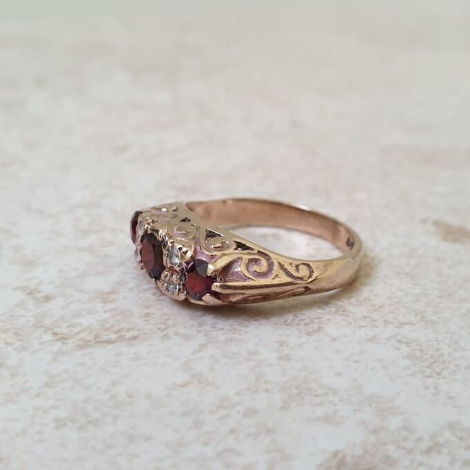Three Stone Garnet Ring in 9ct Gold