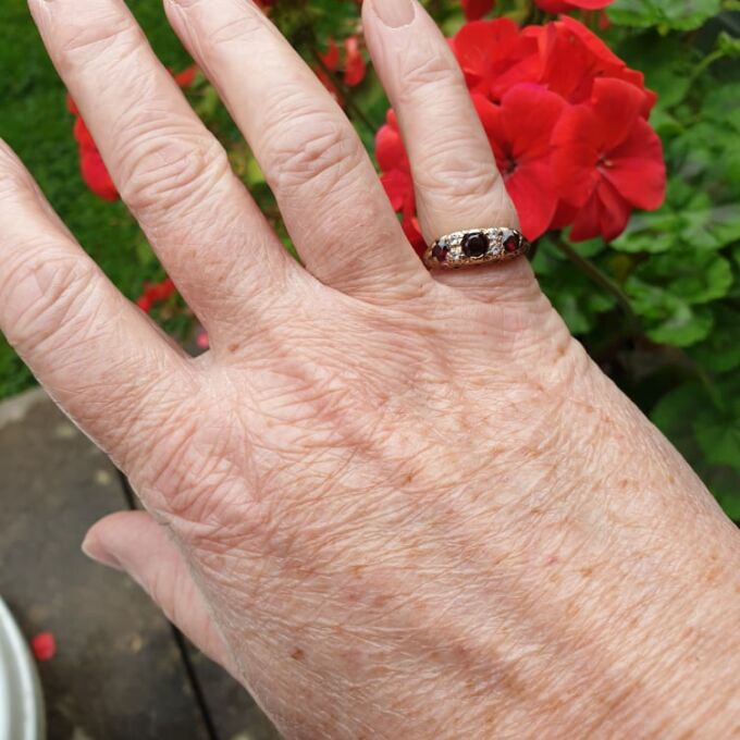 Three Stone Garnet Ring in 9ct Gold