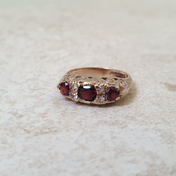 Three Stone Garnet Ring in 9ct Gold