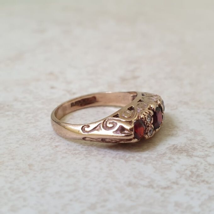 Three Stone Garnet Ring in 9ct Gold
