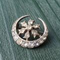 Ornate Edwardian Moon Brooch in Sterling Silver