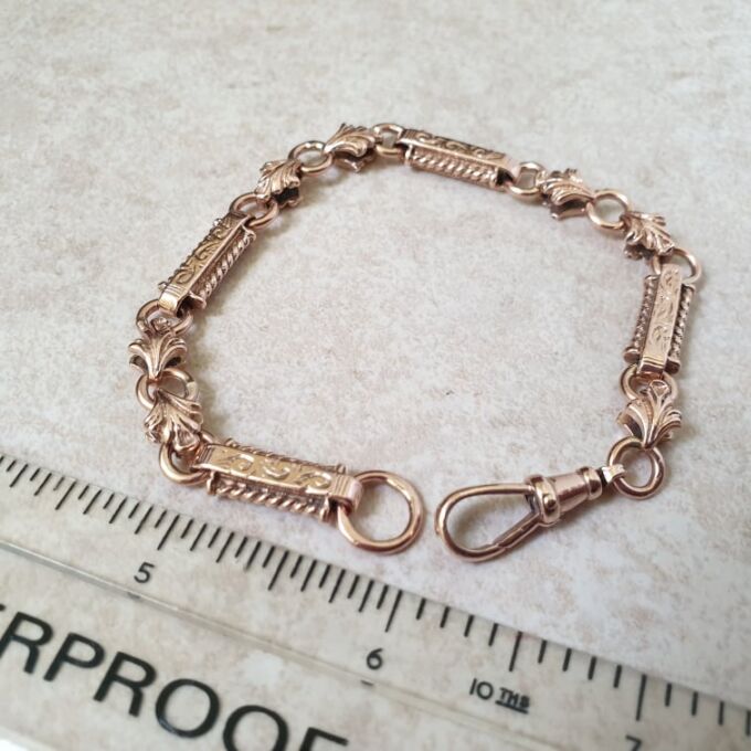Ornate Heavyweight Bracelet in 9ct Rose Gold inc safety chain