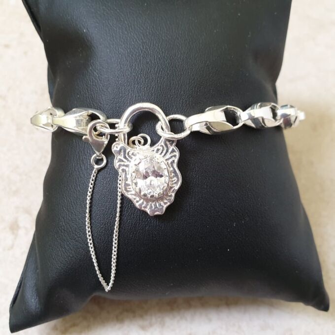 Ornate Padlock Bracelet in Sterling Silver