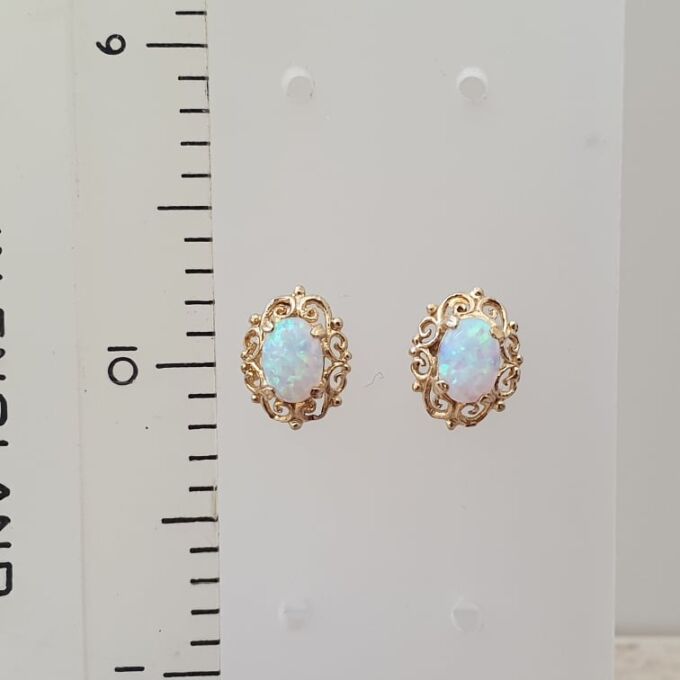 Ornate Opal Stud Earrings in 9ct Gold