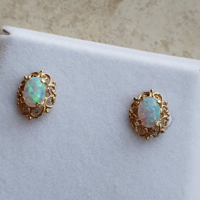 Ornate Opal Stud Earrings in 9ct Gold