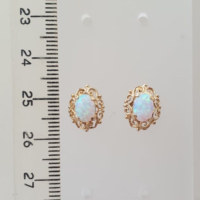 Ornate Opal Stud Earrings in 9ct Gold