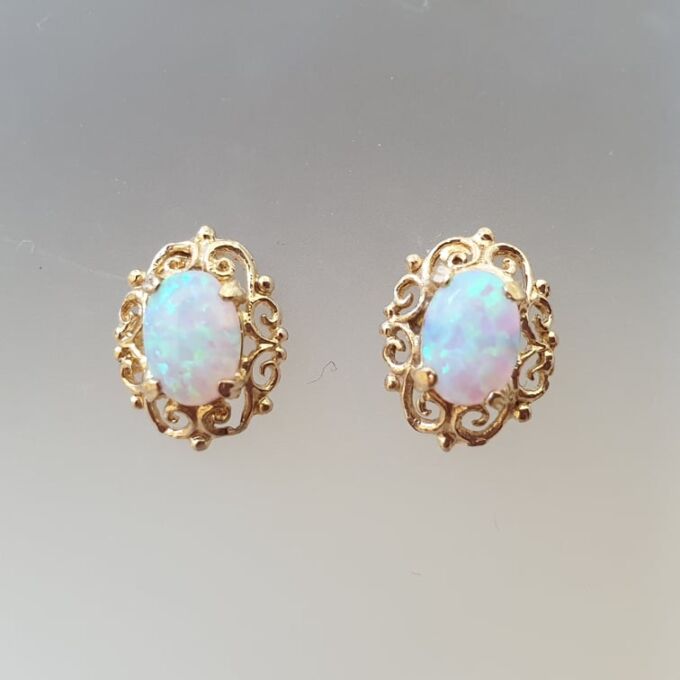 Ornate Opal Stud Earrings in 9ct Gold