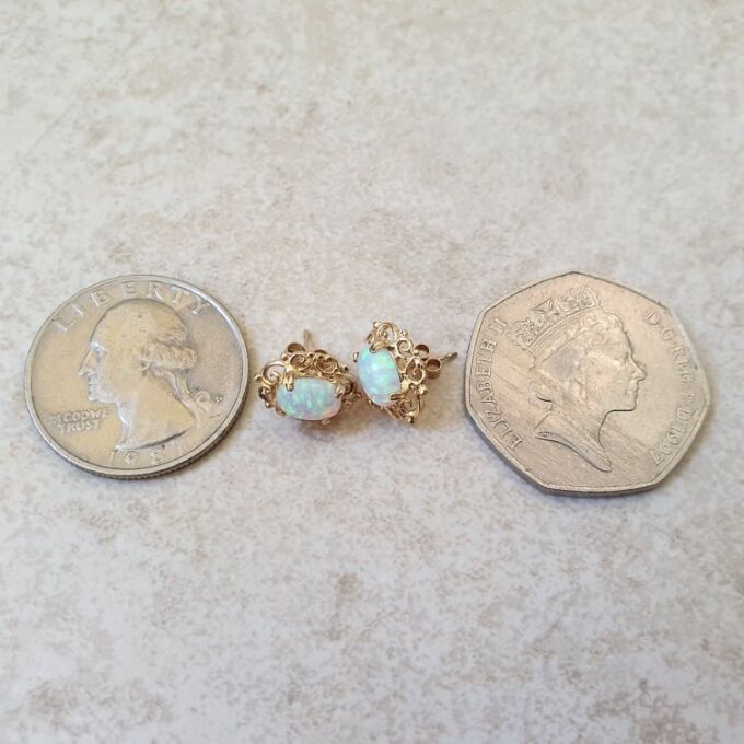 Ornate Opal Stud Earrings in 9ct Gold