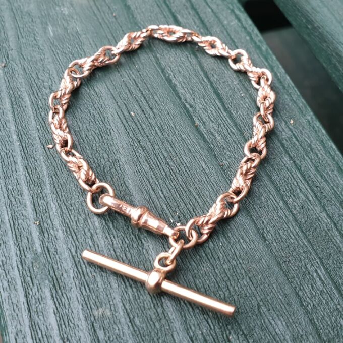 Fancy Bracelet with T Bar in 9ct Rose Gold