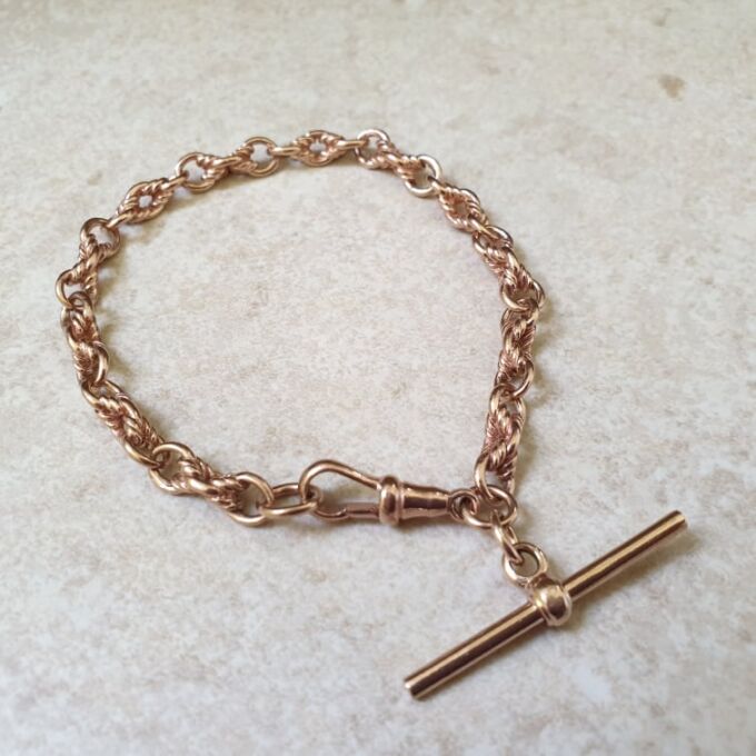 Fancy Bracelet with T Bar in 9ct Rose Gold