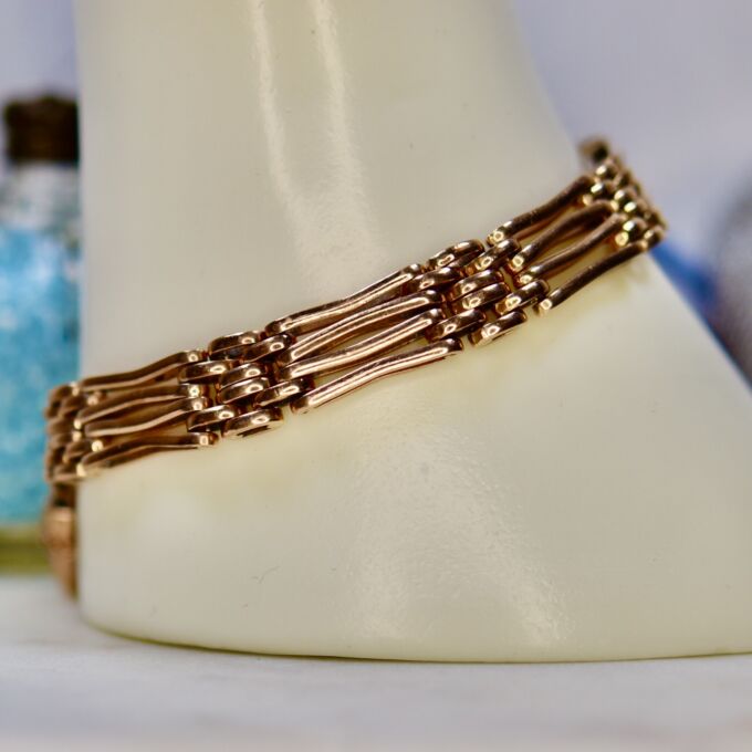 Heavy Four Bar Padlock Bracelet in 9ct Rose Gold