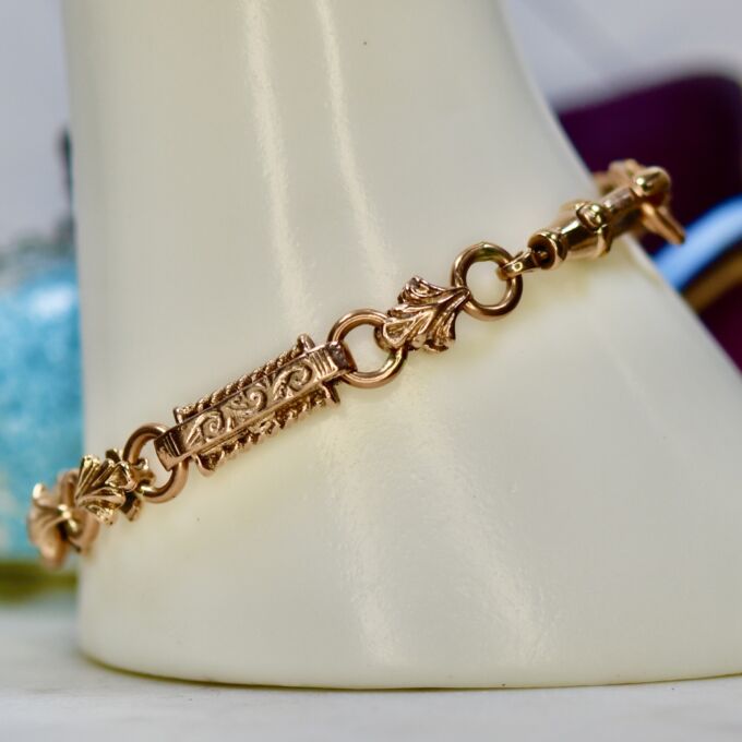 Ornate Heavyweight Bracelet in 9ct Rose Gold inc safety chain