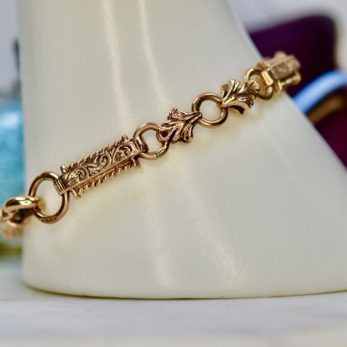 Ornate Heavyweight Bracelet in 9ct Rose Gold inc safety chain