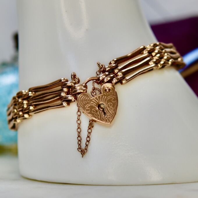 Heavy Four Bar Padlock Bracelet in 9ct Rose Gold