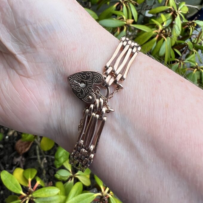 Heavy Four Bar Padlock Bracelet in 9ct Rose Gold