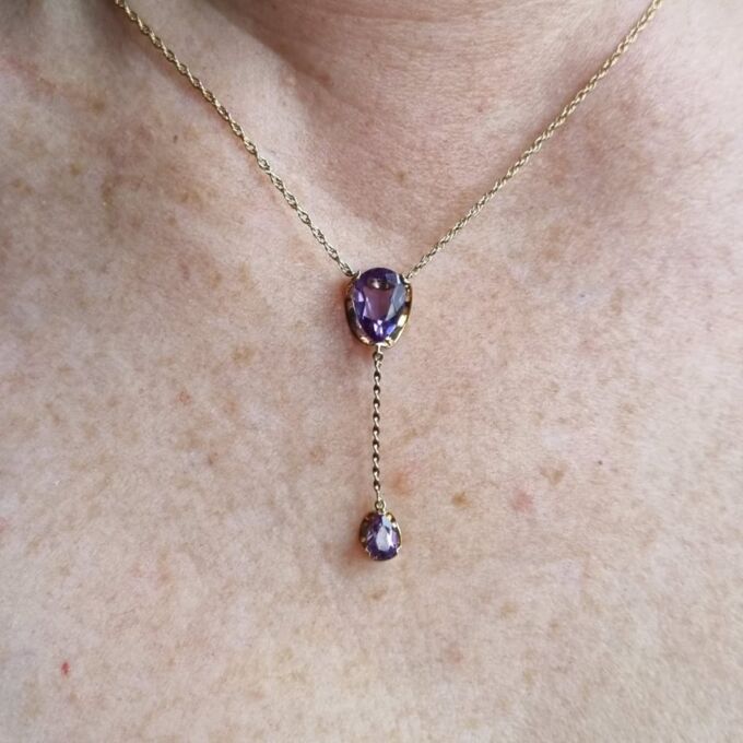 Amethyst Y Necklace in 9ct Gold