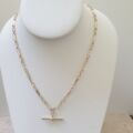 Trombone Link Necklace with T Bar and Dog Clip in 9ct Gold