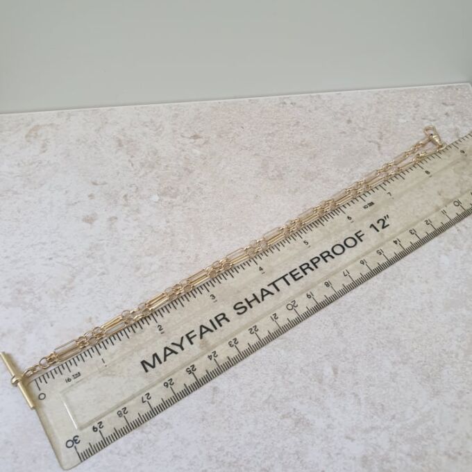 Trombone Link Necklace with T Bar and Dog Clip in 9ct Gold