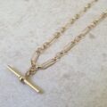Trombone Link Necklace with T Bar and Dog Clip in 9ct Gold