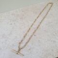 Trombone Link Necklace with T Bar and Dog Clip in 9ct Gold