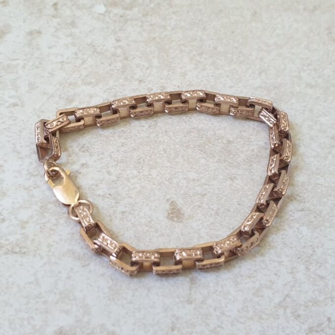 Reserved – Ornate Patterned Link Bracelet in 9ct Rose Gold