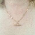 Trombone Link Necklace with T Bar and Dog Clip in 9ct Gold