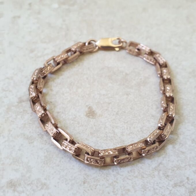 Reserved – Ornate Patterned Link Bracelet in 9ct Rose Gold