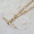 Trombone Link Necklace with T Bar and Dog Clip in 9ct Gold